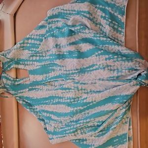 Tyche turquoise and white summer top. Tie front